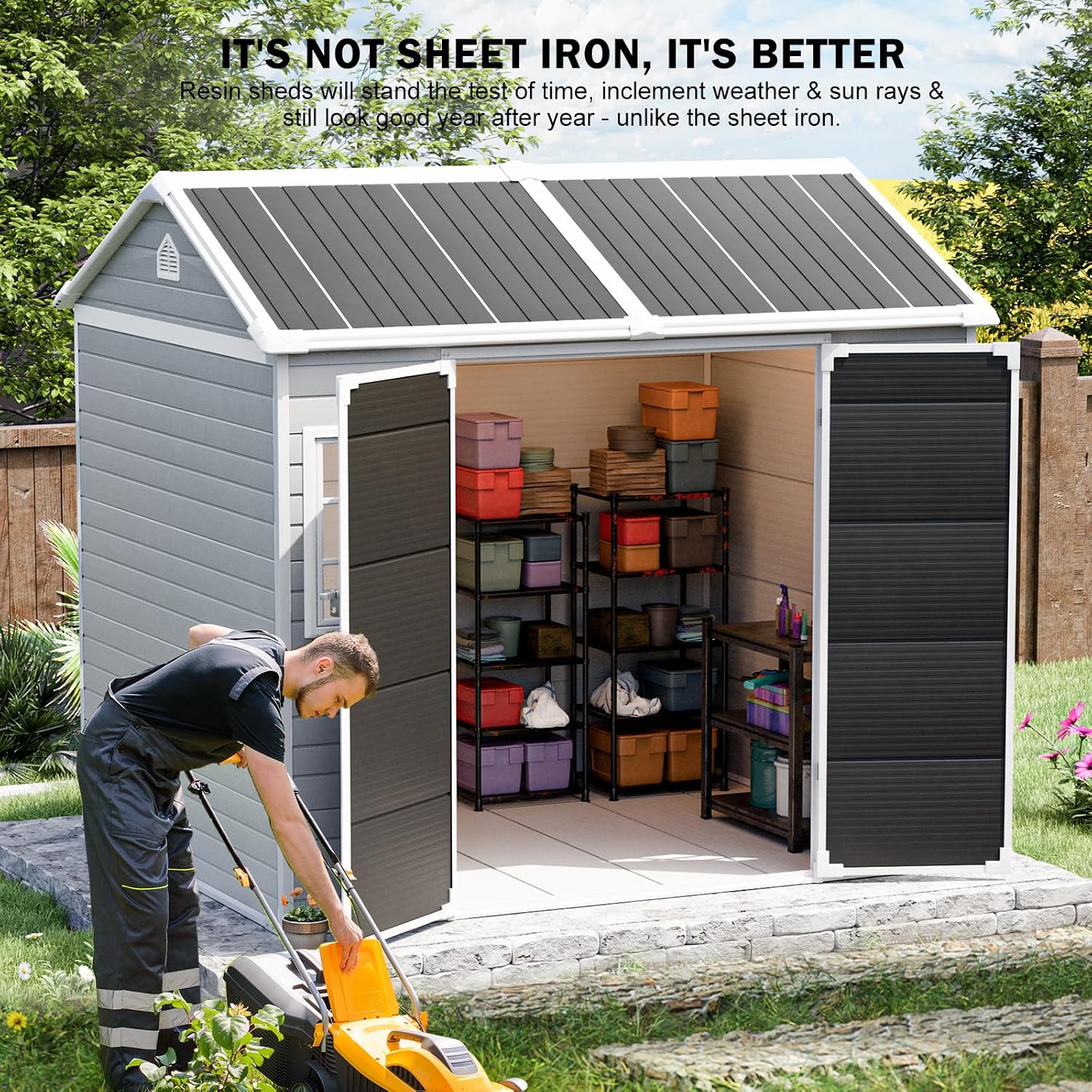 Garden Tools - Resin Storage Shed w/Floor & Openable