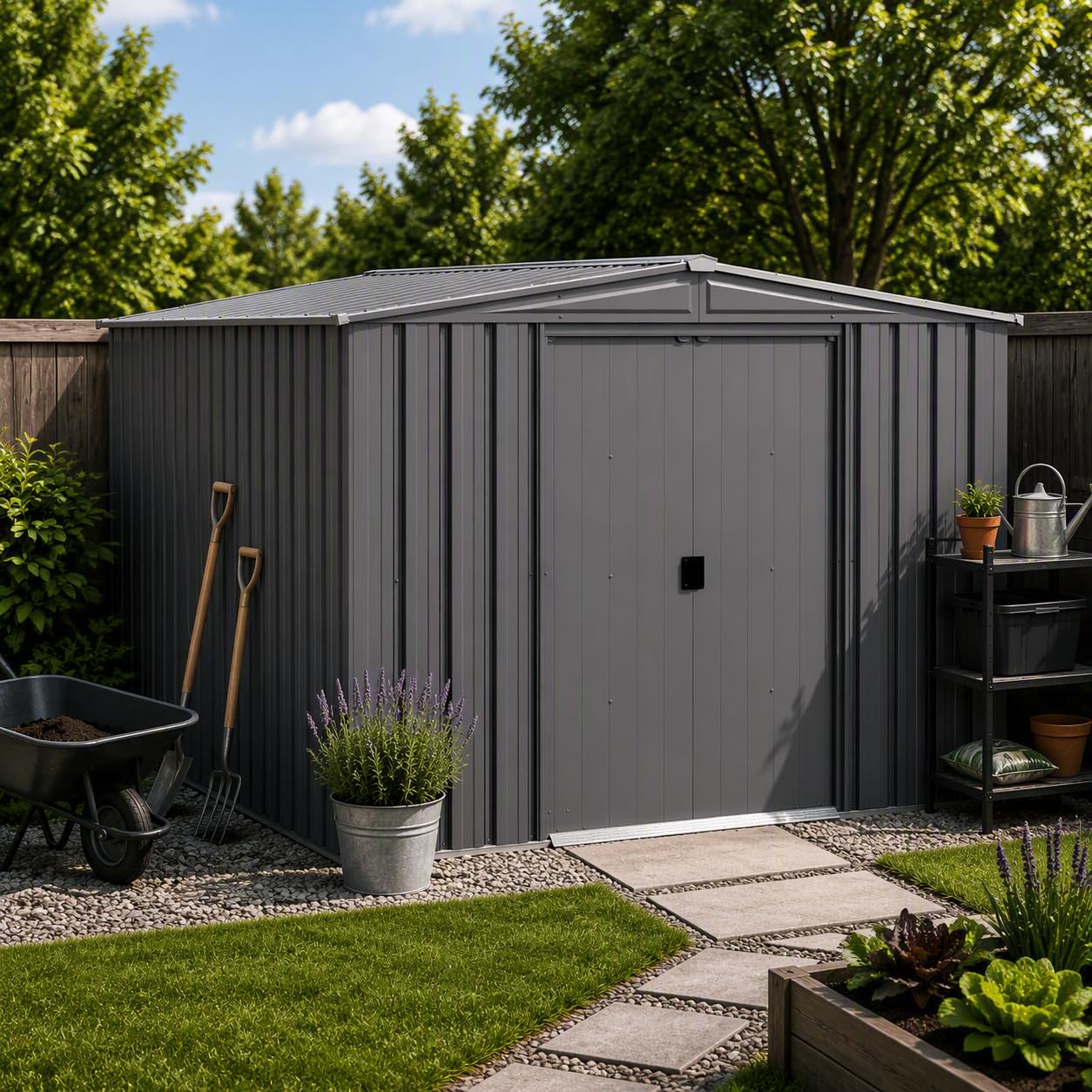 Garden Tools - Steel Storage Shed Weatherproof Galvanized Metal