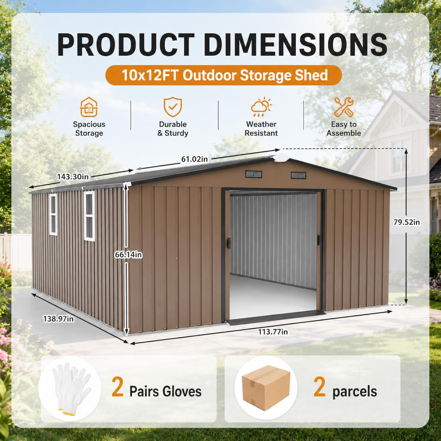 Metal Storage Shed 10x12FT Out - Garden Tools 评论和价格