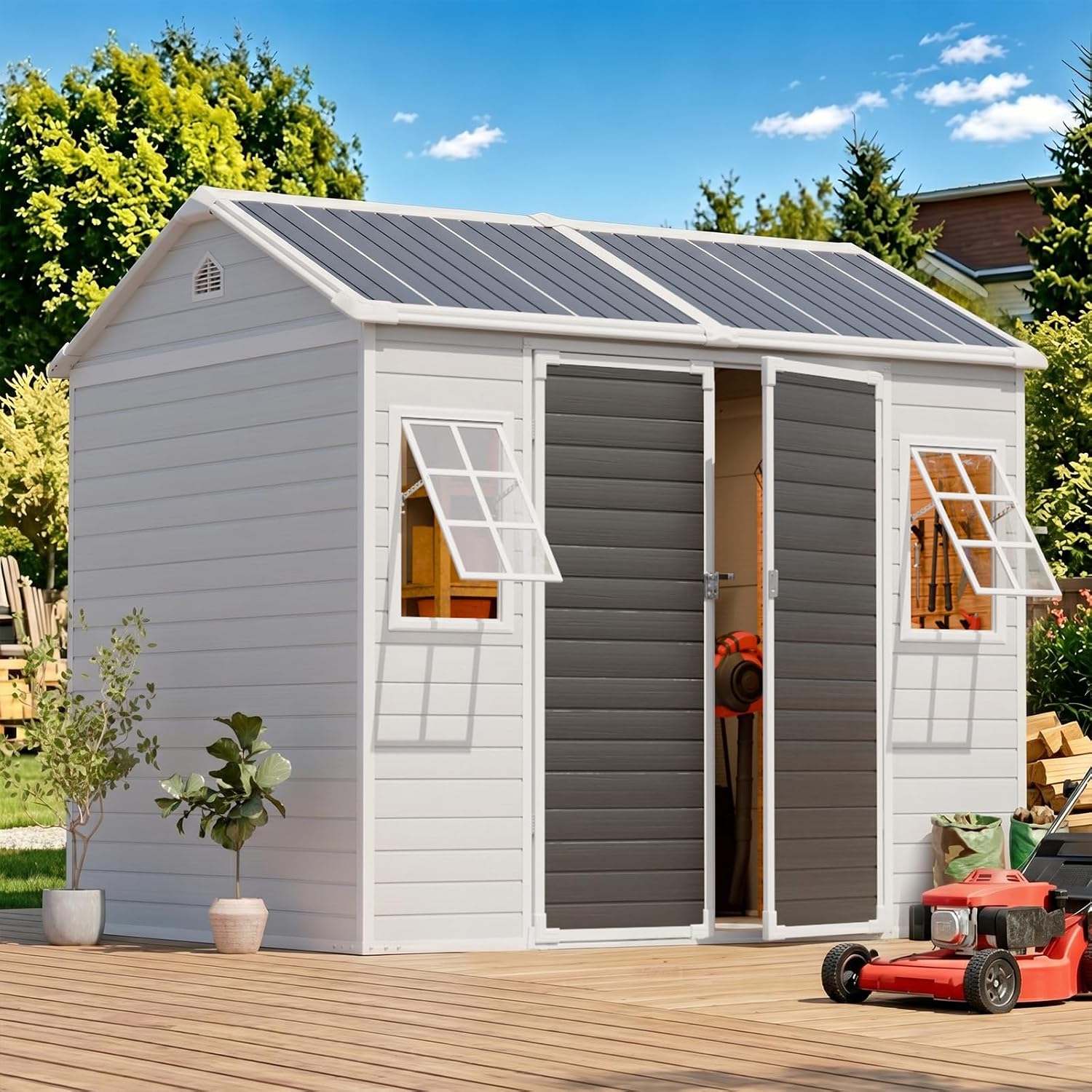 8x6 FT Resin Shed with Floor 1 - Garden Tools 评论和价格