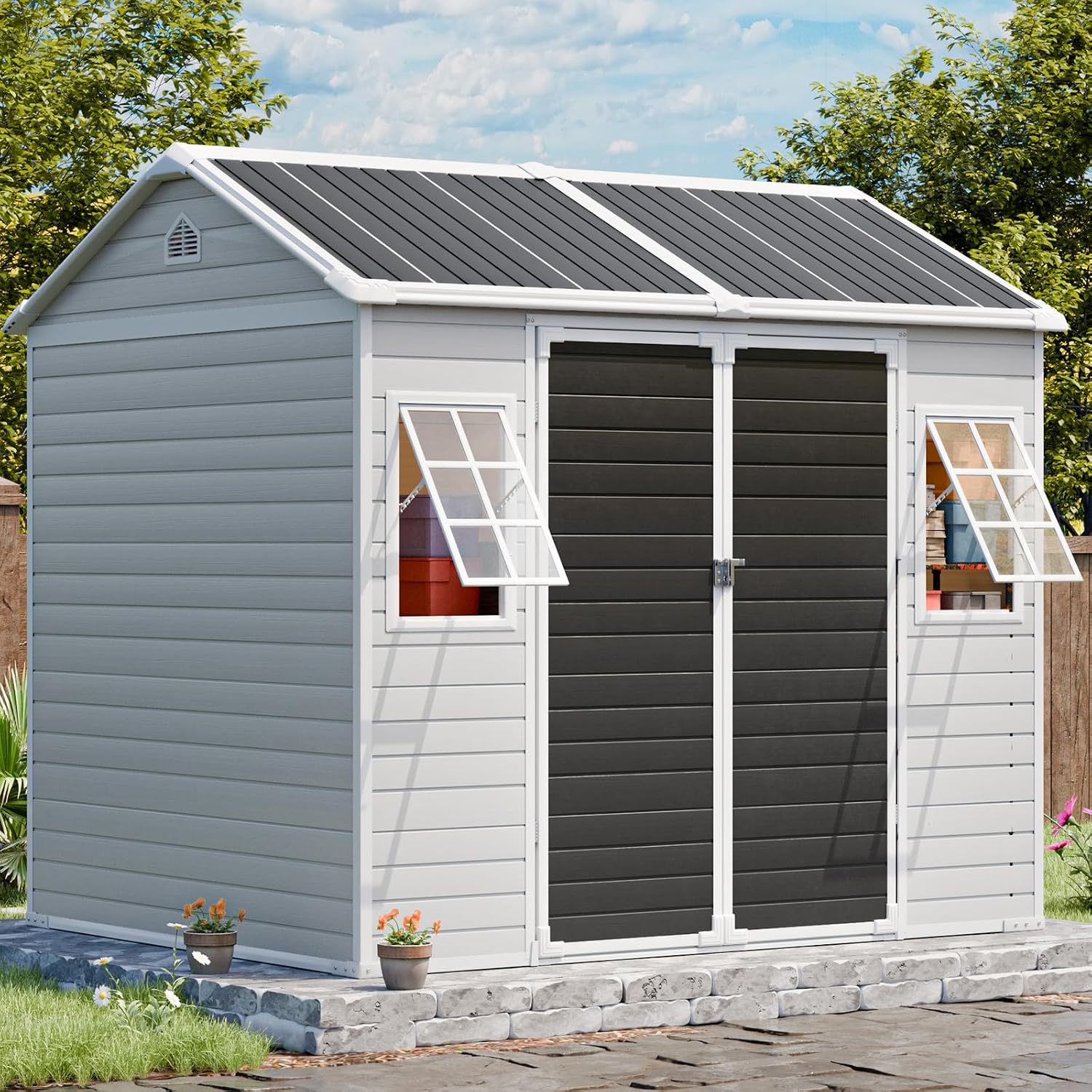 Resin Storage Shed w/Floor & O - Garden Tools 评论和价格