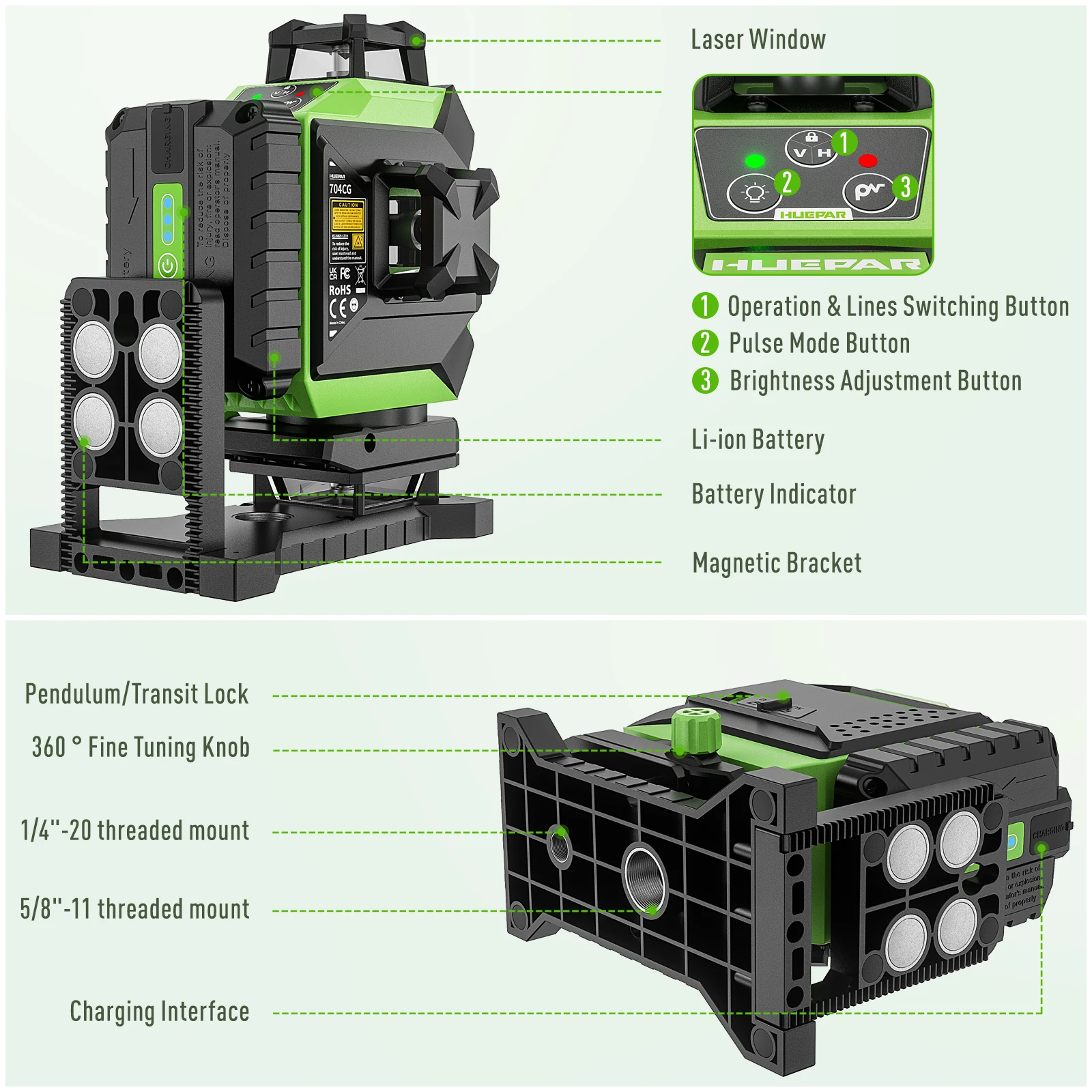 Huepar 704CG Digital 4D 16-Lin - Laser Level 16 Lines 4D Green 评论和价格