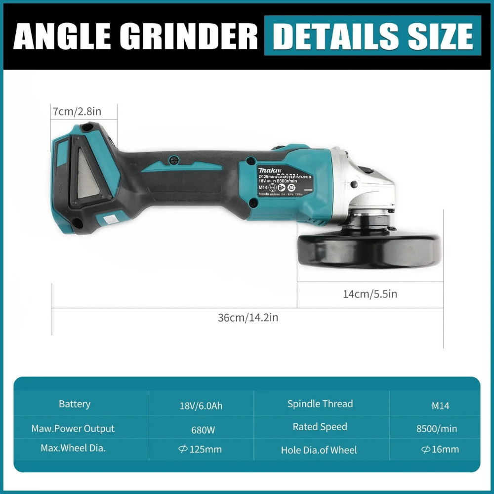 Makita DGA404 125mm 18V Brushl - Brushless Angle Grinder Battery Powered 评论和价格